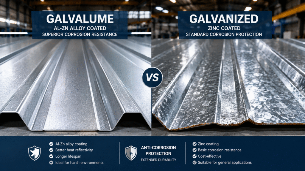 Galvalume roofing sheet and galvanized roofing sheet surfaces