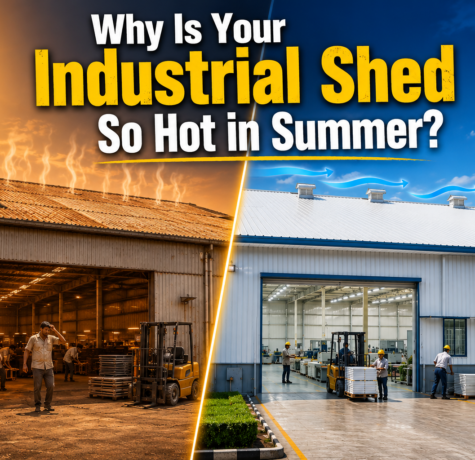 Industrial shed with insulated PUF roofing panels reducing summer heat and improving energy efficiency.
